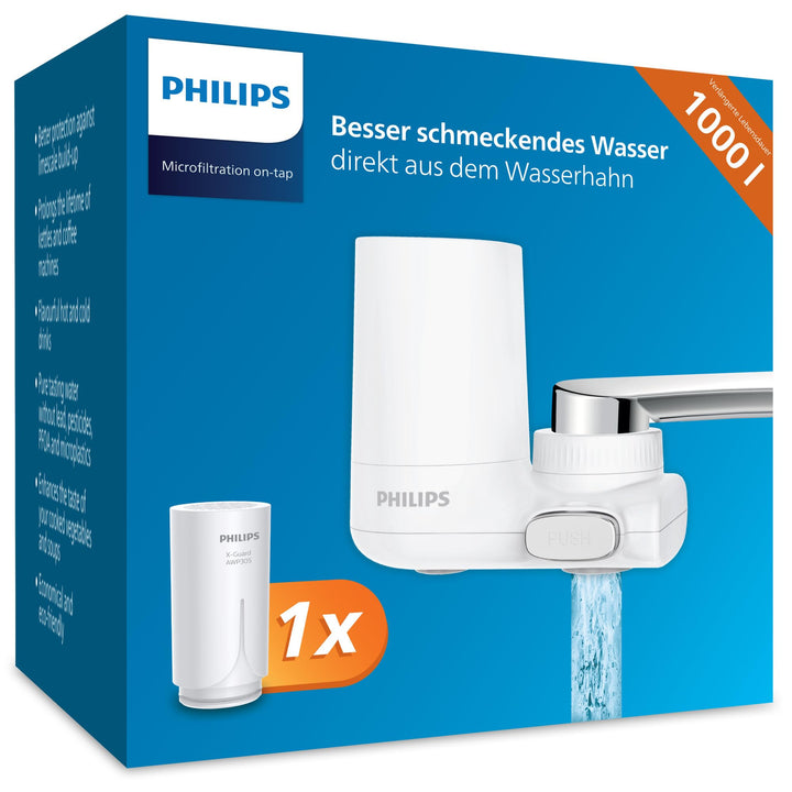 Philips Water AWP3703/10 Filter auf Wasserhahn, Weiss, Vertical X-Guard Microfiltration, Microfiltra