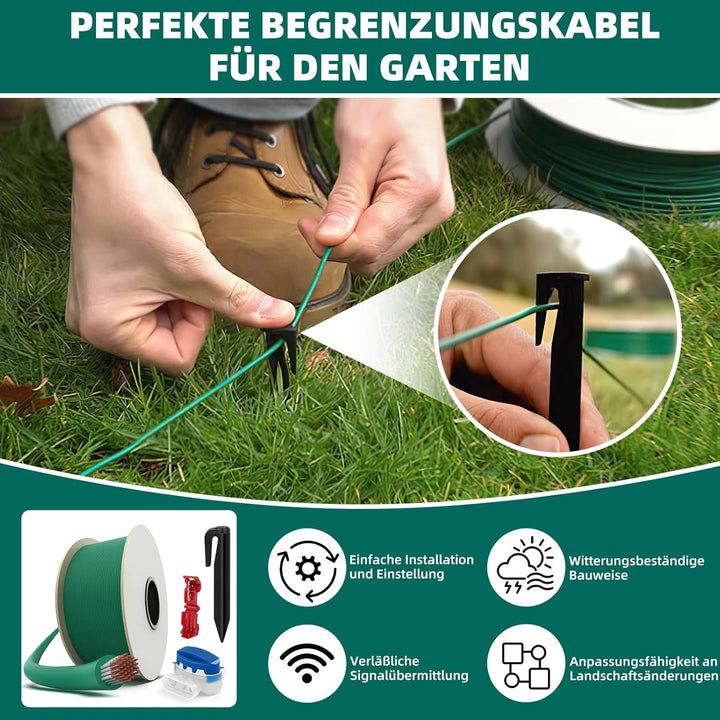 100M Universal Begrenzungskabel für Mähroboter + 200 Erdnägel + 10 Mähroboter Kabelverbinder + 10 An