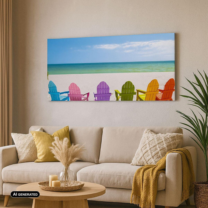 Wandbilder Dekoration Wohnzimmer Sunbed ufer florida Sommer Panorama Bilder auf Leinwand 120x50cm Le