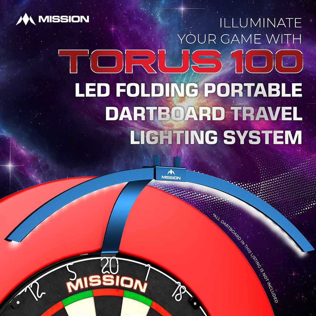 Mission Darts TOR100 Torus 100 | Dartscheibe LED klappbar tragbar Dartscheibe Reise Beleuchtungssyst