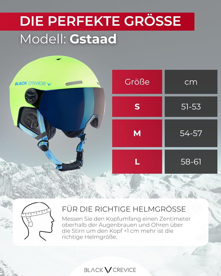 BLACK CREVICE Skihelm Gstaad I Skihelm mit Visier im Pilotenstyle I Skihelm Herren & Damen I Skihelm