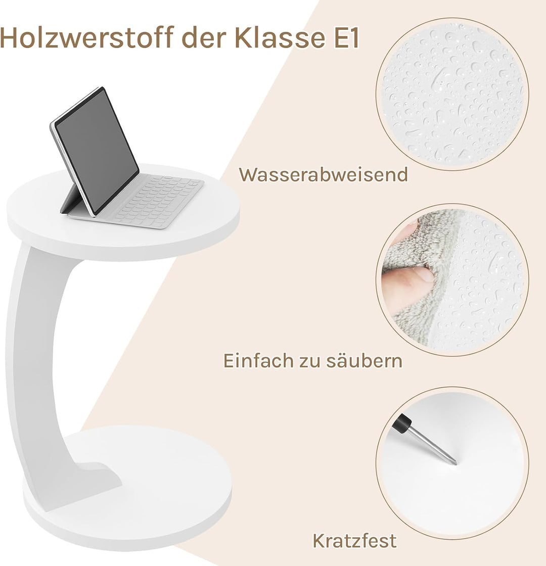 WOLTU Beistelltisch C Form, Couchtisch rund, Sofatisch Kaffeetisch Wohnzimmertisch Abstelltisch, Kle