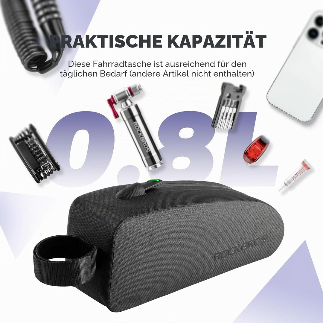 ROCKBROS Fahrrad Rahmentasche wasserdichte Fahrradtasche MTB Lenkertasche Oberrohrtasche Schwarz 1L