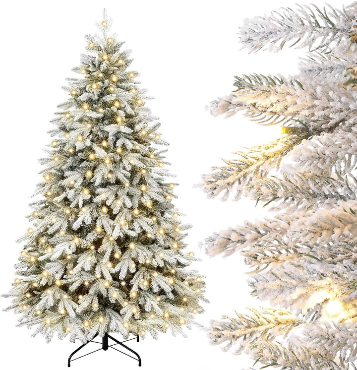 Yorbay Künstlicher Weihnachtsbaum mit Beleuchtung Weiss Schneeflocken LED Tannenbaum für Weihnachten