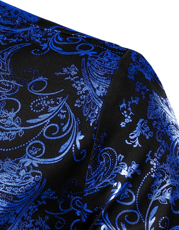 PARKLEES Herren Luxus Paisley Gemustert Golden Glänzend Slim Fit Freizeithemd L Schwarz Royal Blau,