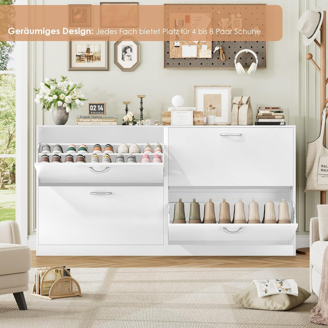 FirFurd Schuhregal mit 2 Fächern, Schuhschrank Weiss, Schuhkipper schmal, Schuhablage verstellbar, A
