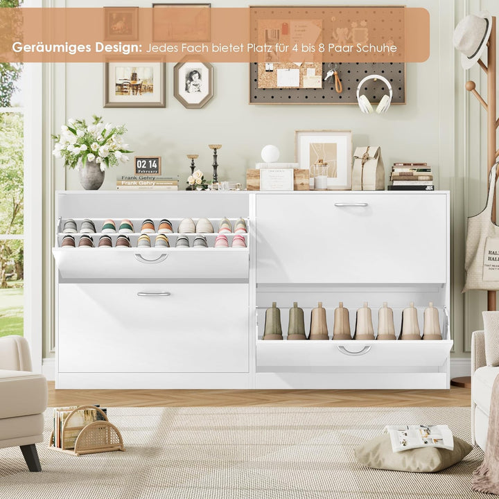 FirFurd Schuhregal mit 2 Fächern, Schuhschrank Weiss, Schuhkipper schmal, Schuhablage verstellbar, A