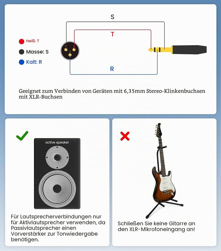 Tisino Klinke 6,3 TRS Auf XLR Kabel, Nylongeflecht Symmetrisches 6,35 Mm Stereo Klinke Auf XLR Signa