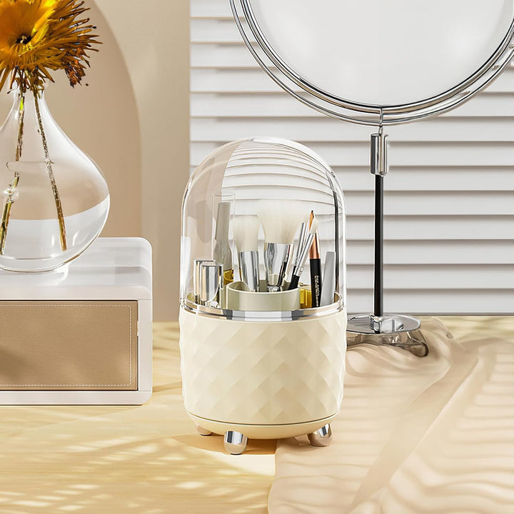 Makeup Brush Holder Organizer 360°Drehbarer Pinsel Organizer mit Deckel Staubdicht Kosmetik Make Up
