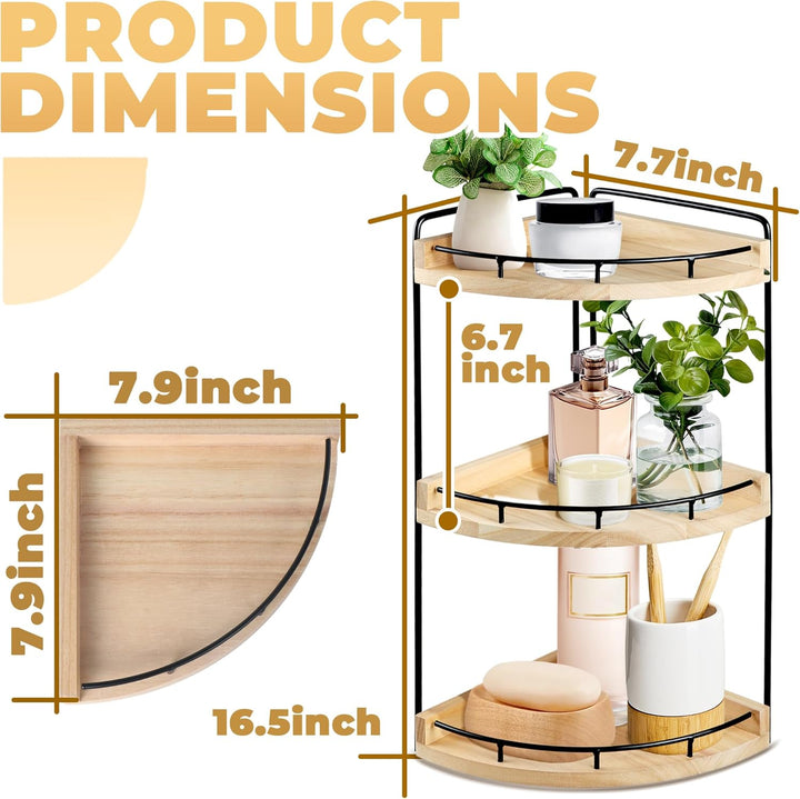 3 Ebenen Badezimmer Organizer, Eckregal Badezimmer Regal aus Holz mit Metallgestell, Arbeitsplatten-