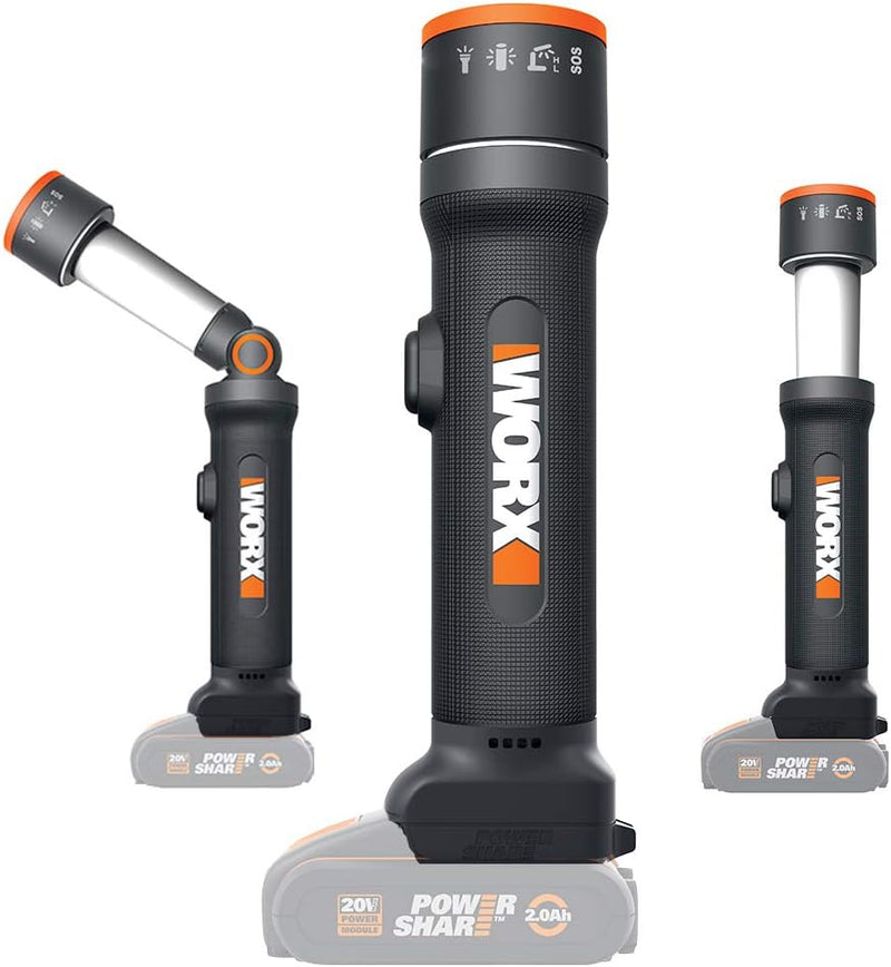 WORX WX027.9 LED Lampe 4-in-1 - aufladbare Multifunktions-Lampe - 20V - 120-510 Lumen für Camping, R