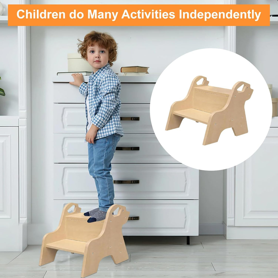 Tritthocker für Kinder mit 2 Stufen, Kindertreppchen Schemel Kinderhocker mit Griffen und Anti-Rutsc