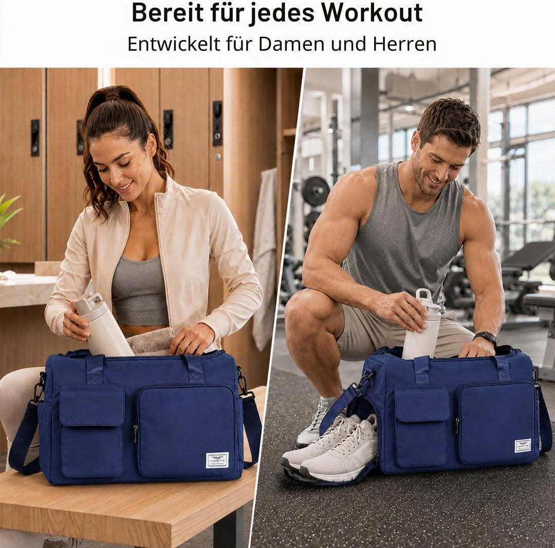 FIORETTO 35L Damen Sporttasche Faltbare Reisetasche mit Schuhfach und Nassfach, Wasserabweisende Wee