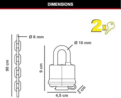 MASTER LOCK Fahrradschloss Stahlkettenglied mit Vorhängeschloss [mit Schlüssel] [90 cm Kette] 8390EU