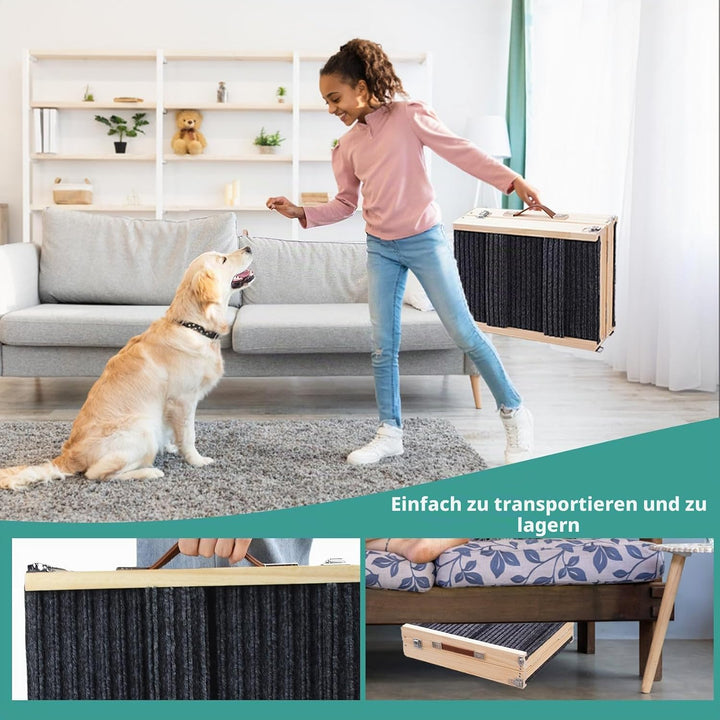 Haustierrampe aus Holz, zusammenklappbar, tragbar, 4 Stufen, verstellbar, 22,9 cm bis 43,9 cm, mit R