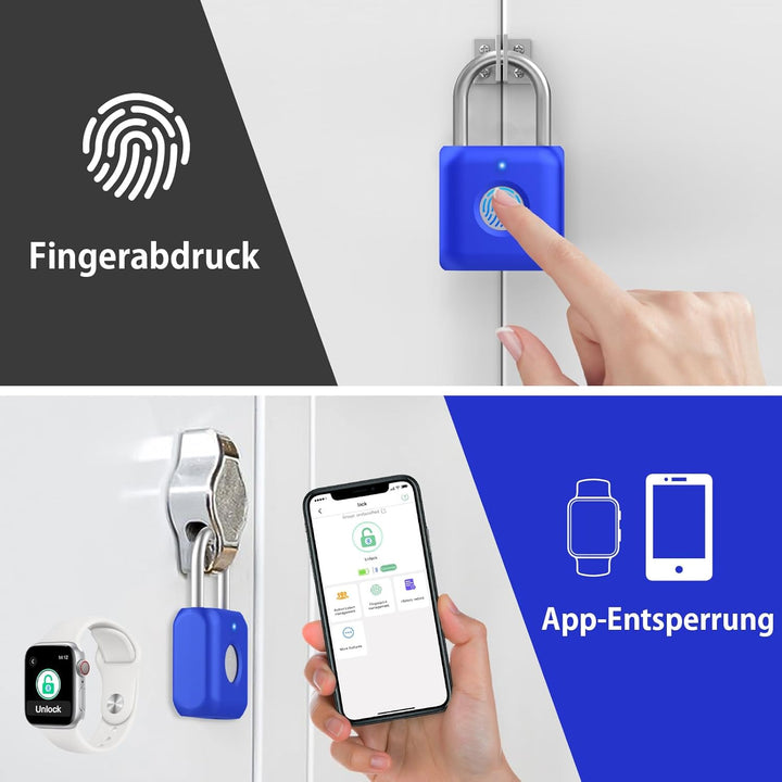 Fingerabdruck Vorhängeschlos eLinkSmart Schliessfachschloss für Jungen im Fitnessstudio Saphirblau m
