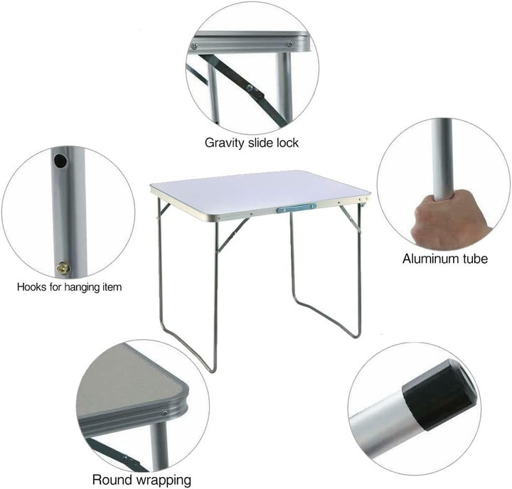 Aluminium Campingtisch Klappbar, Tragbar Klapptisch Leicht mit Tragegriff, Klapptisch Camping 80x60x