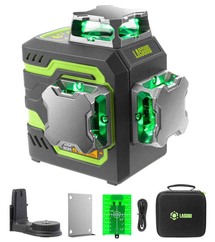 LasGoo LG-3DM Grüner Strahl-Laser-Nivelliergerät, selbstnivellierend, 3x360° Kreuzlinienlaser für Ba