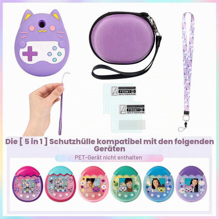 Silikon Hülle und Hartschalenkoffer kompatibel mit Tamagotchi Pix Virtuelles Haustierspielzeug, Schu