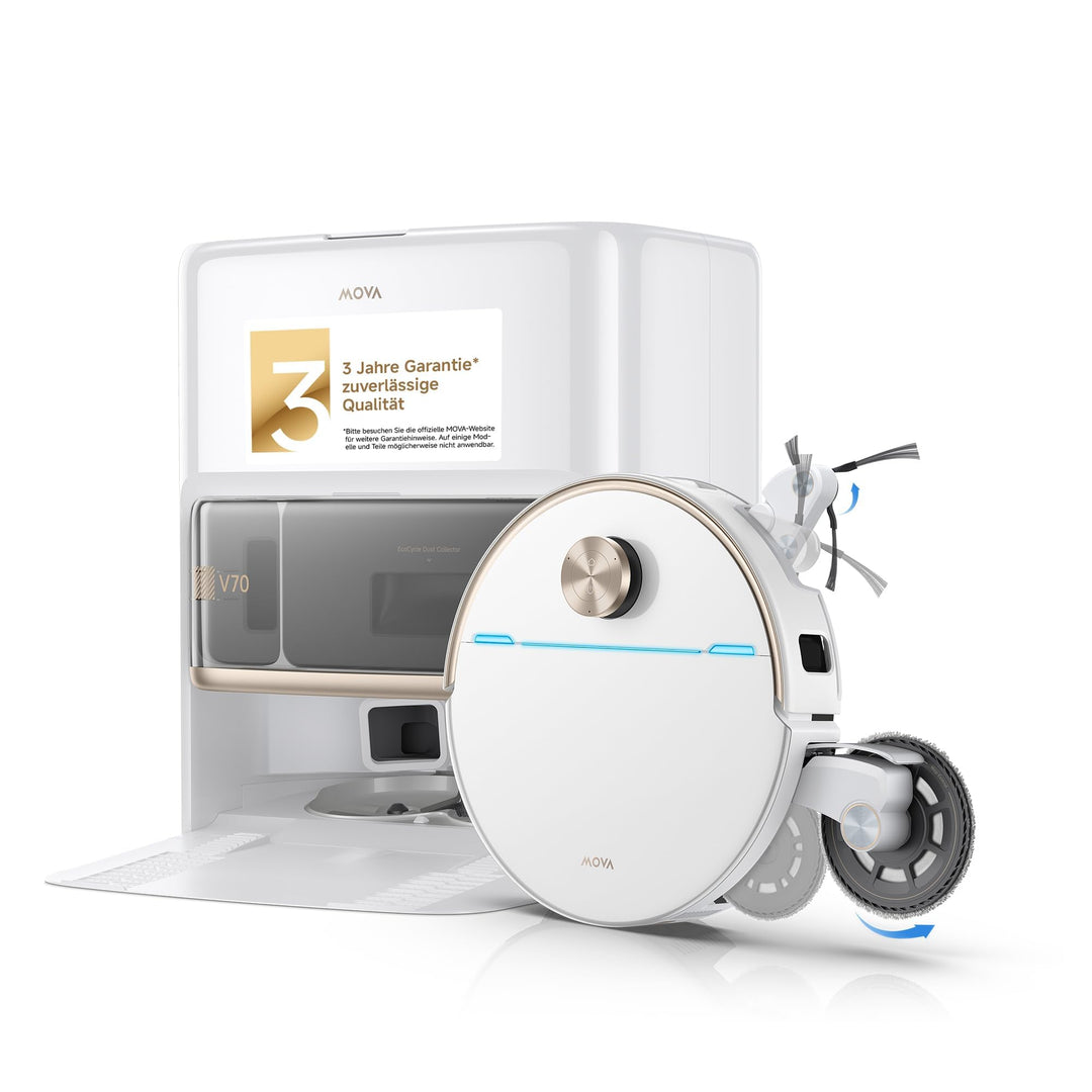 Mova V70 Ultra Complete X Saugroboter, MaxiReachX-Doppelverlängerung Seitenbürste &amp; Mopp, 40.000 Pa