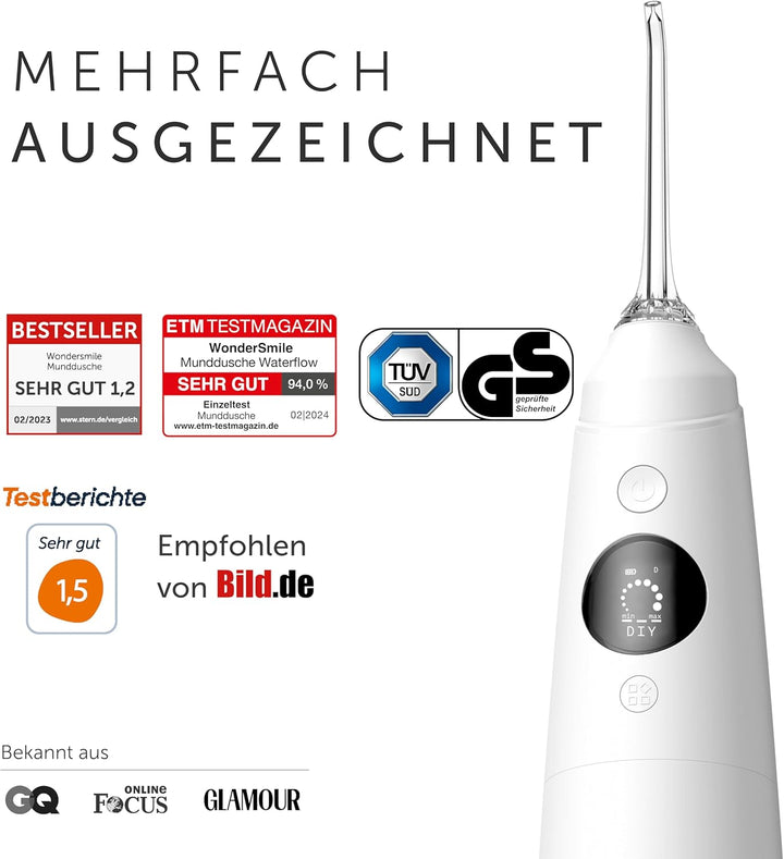 Wondersmile Munddusche PRO - Testsieger 2024 - SmoothFlow-Technologie für optimale Zahn- & Zahnfleis