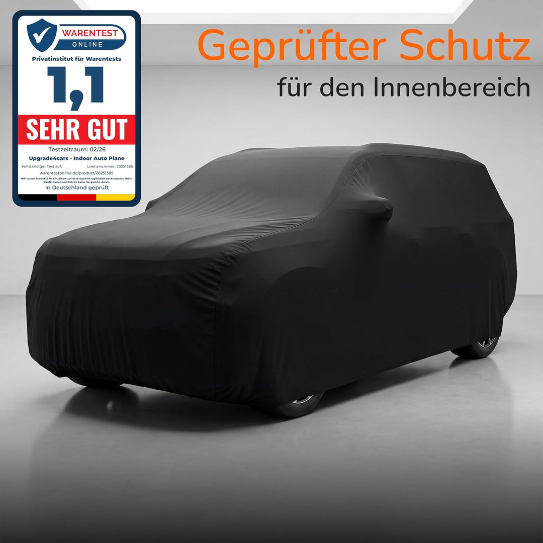 Upgrade4cars Autoabdeckung Indoor Stretch | Auto Abdeckplane aus Stoff in Schwarz | Grösse SUV - S (