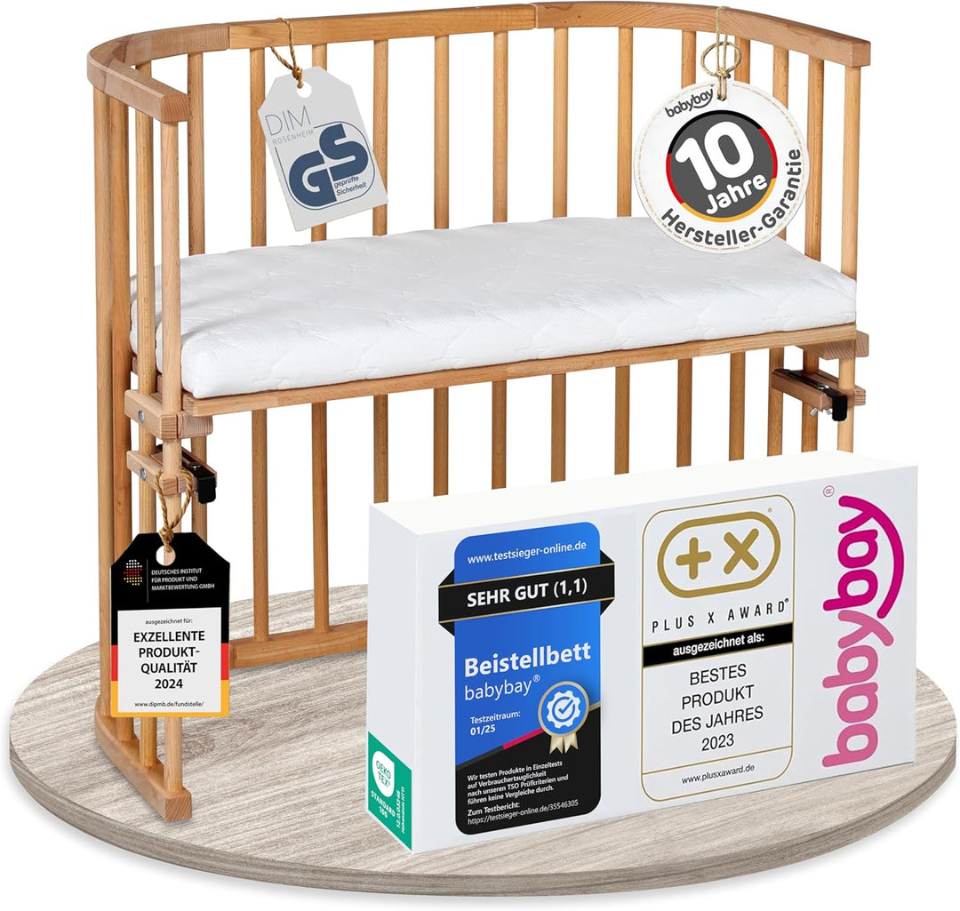 babybay Original Beistellbett aus massivem Buchenholz/kompakt & verwandelbar/Kinderbett Höhe stufenl