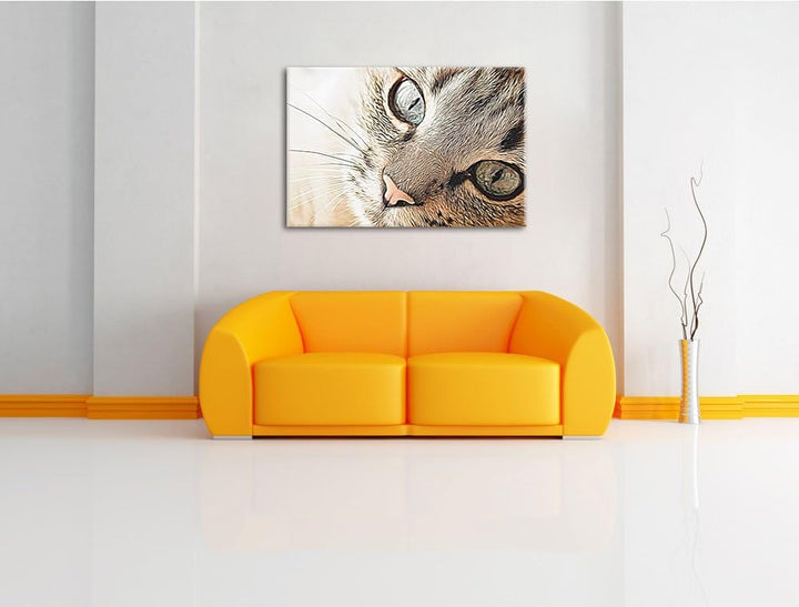 schöne Katzenaugen Format: 120x80 auf Leinwand, XXL riesige Bilder fertig gerahmt mit Keilrahmen, Ku