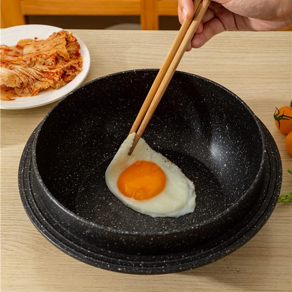 Koreanische Steinschale mit Deckel, 18 cm Dolsot Bibimbap Schale für Hot Pot Suppe - Schwarz Schwarz