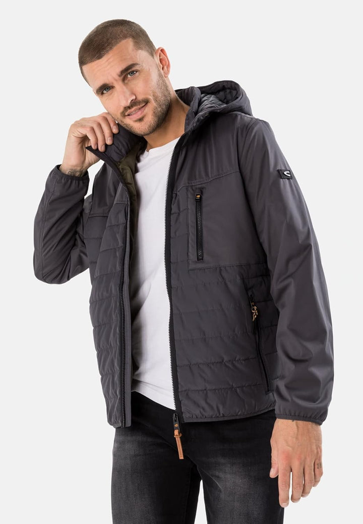 camel active Herren Hybrid-Blouson mit Kapuze 66 Grau, 66 Grau