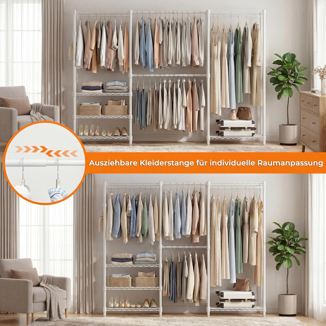 Himimi Kleiderständer Stabil, Offener Kleiderschrank System mit 4 Kleiderstangen & 6 Höhenverstellba
