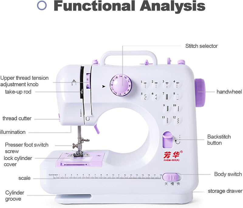 LetCart 505A 12 Stiche Elektrische Nähmaschine Mini Haushalt Doppelfaden-Nähmaschine EU 220V, Für Pr