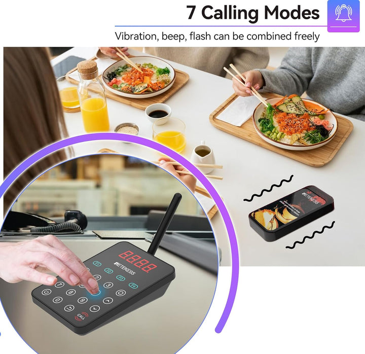 Retekess TD177 Pager Rufsystem, 500M Pager Gastronomie, Kopplung mit Einem Tastendruck, IP67 Wasserd