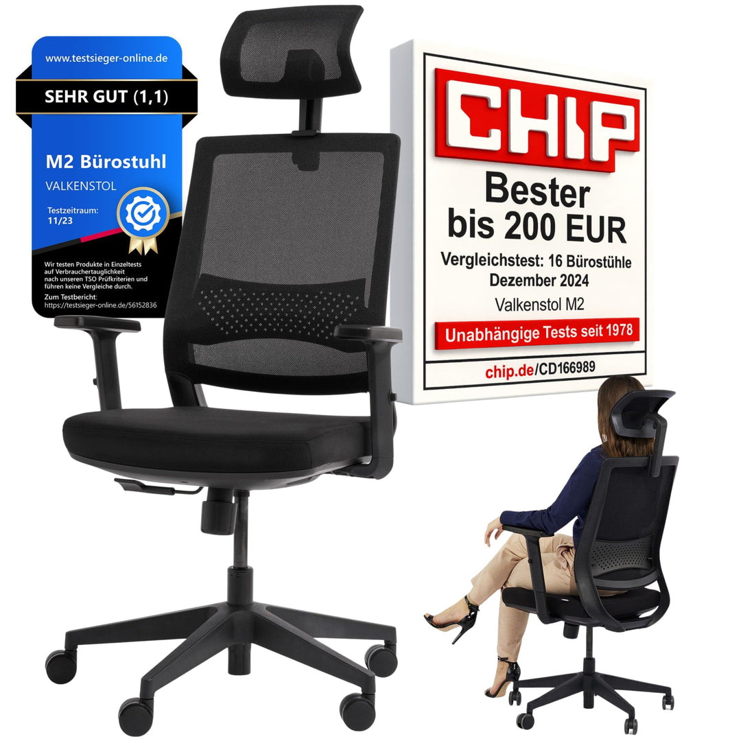 VALKENSTOL M2 Ergonomischer Bürostuhl 150 kg Schreibtischstuhl Ergonomisch [Max Bewegungsfreiheit] B