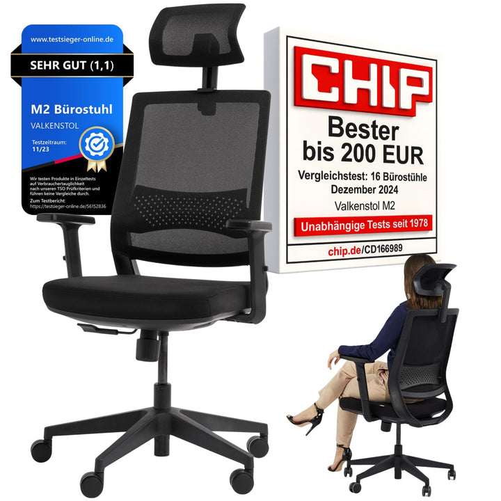 VALKENSTOL M2 Ergonomischer Bürostuhl 150 kg Schreibtischstuhl Ergonomisch [Max Bewegungsfreiheit] B