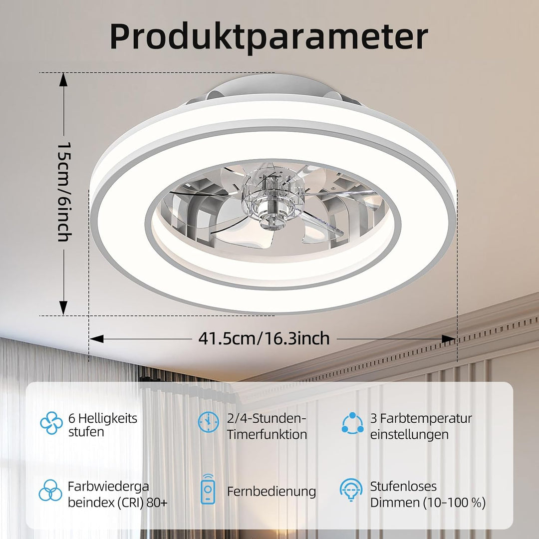 Ateroll Deckenleuchte mit Licht & Ventilator, leiser umkehrbarer Motor, 6 Geschwindigkeiten, dimmbar