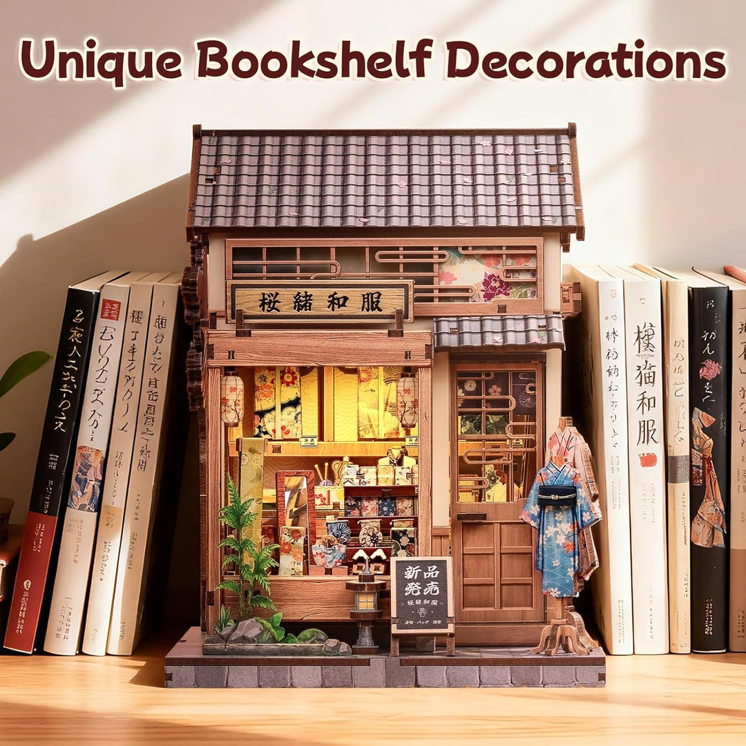 Fsolis Book Nook Kit - Japanisches Miniatur-Puppenhaus, 3D-Holz-Bastelset für Erwachsene, Bücherrega