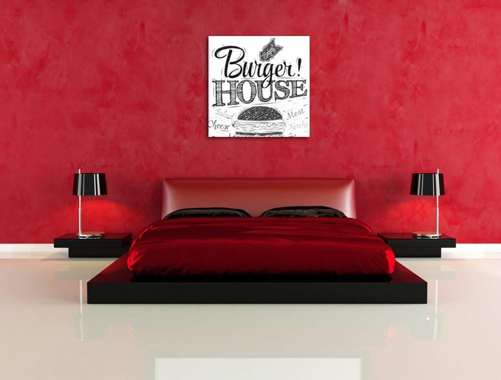Burger House Schwarz/Weiss, Format: 70x70 auf Leinwand, XXL riesige Bilder fertig gerahmt mit Keilra