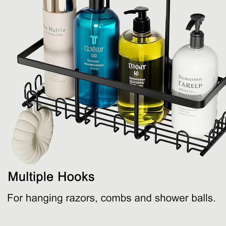 Duschablage Zum Hängen - Duschablage Ohne Bohren | Duschregal Hängen mit 12 Haken | Shampoo Halterun