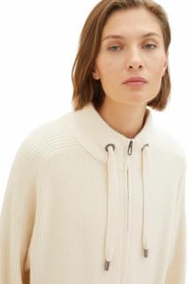 TOM TAILOR Damen Strickjacke mit Stehkragen L 10354 - Soft Beige Solid, L 10354 - Soft Beige Solid