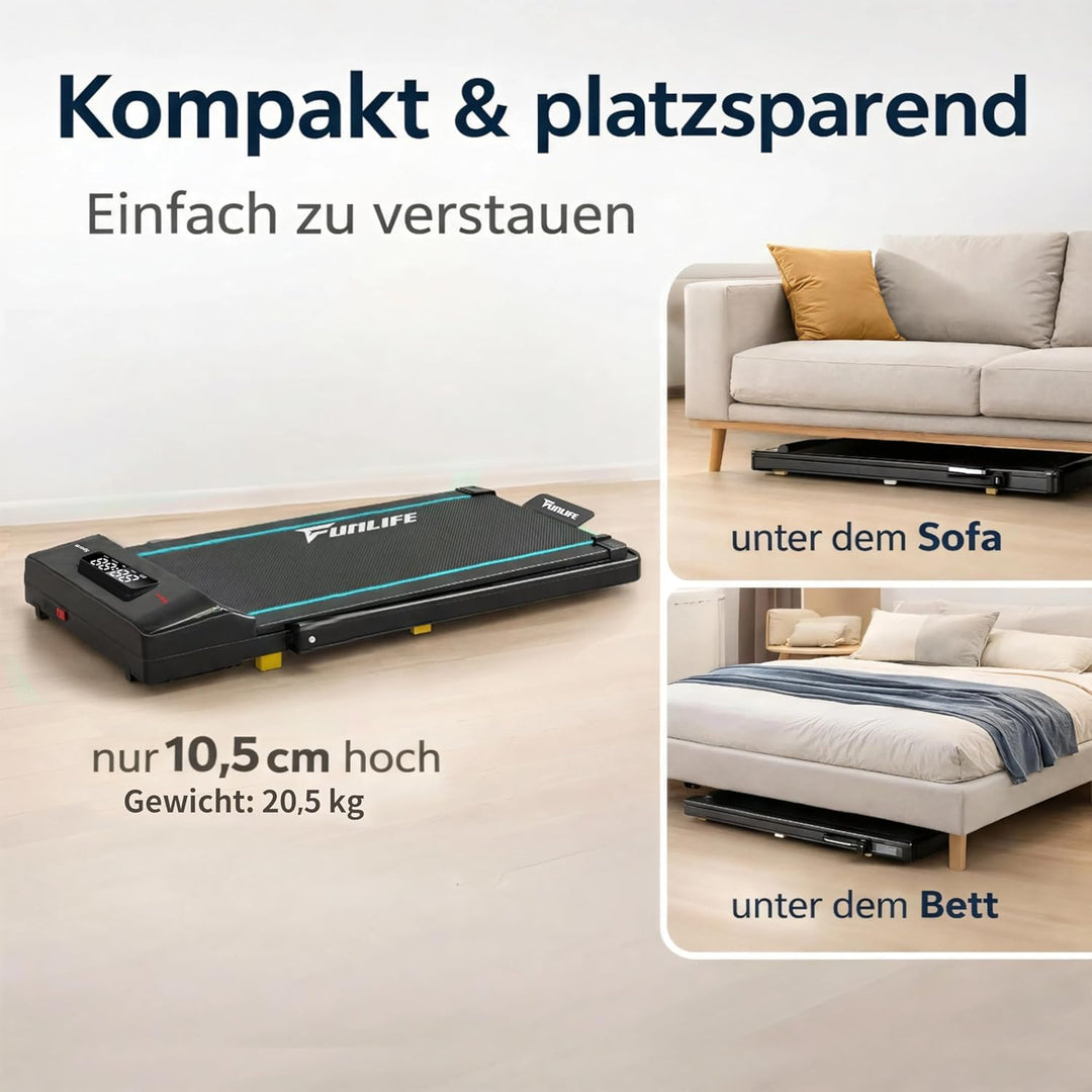 FunLife F1 Untertisch Walking Pad – 3 in 1 mini Laufband klappbar mit Haltegriff, stark, leise & kom