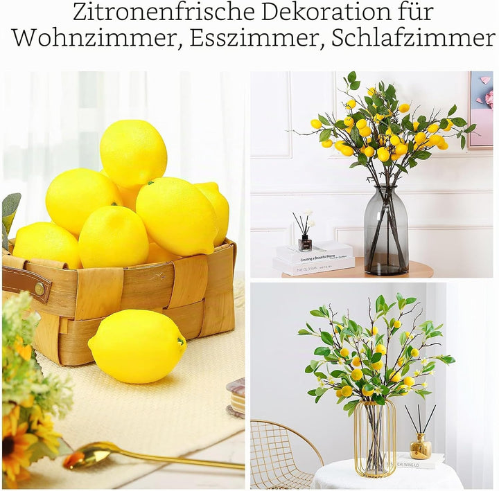 6er Set Künstliche Zitronen Deko,Realistische Gelbe Faux Obst für Tischdeko,Zitronendeko Perfekt für