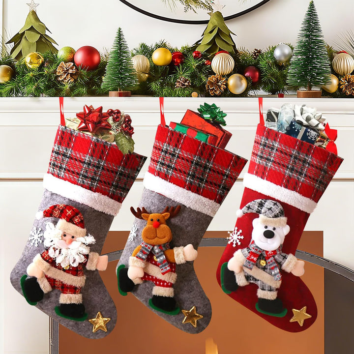 Nikolausstrumpf 3er Set, Personalisiert Grosser 3D Weihnachtsstrumpf, Nikolausstiefel zum Befüllen B