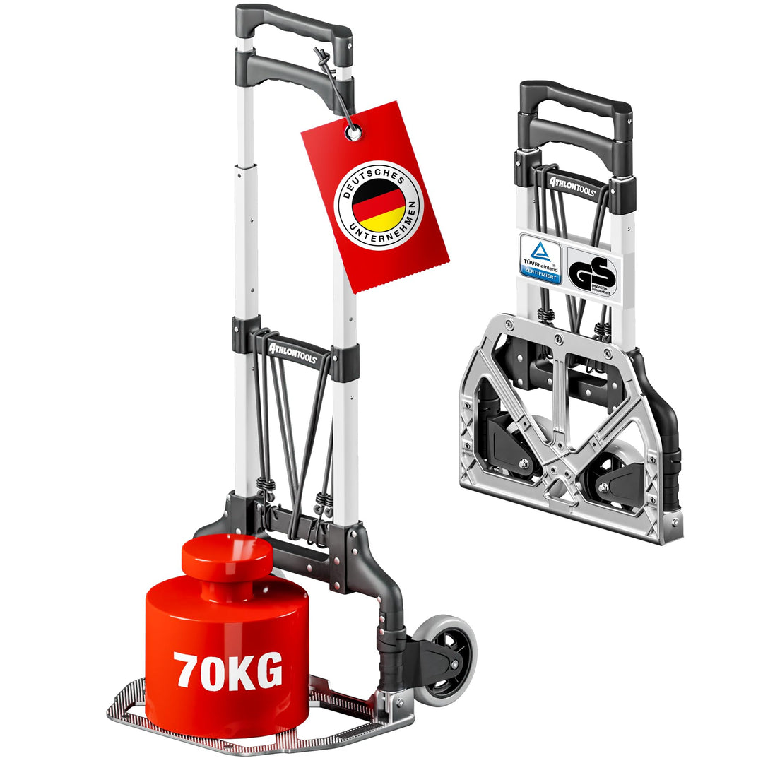 ATHLON TOOLS Aluminium Transportkarre klappbar - extra langer Teleskopgriff 110 cm - Ladefläche mit