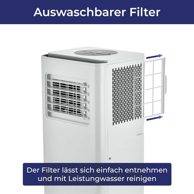 KLAMER Mobile Klimaanlage mit Abluftschlauch und Wassertank, 7000 BTU/h, 3-in-1 Klimagerät für Räume