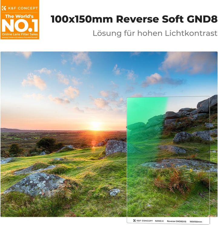 K&F Concept Nano-X Verlaufsfilter GND8 Reverse 0,9 (3-Blenden) 100x150mm Rechteckfilter aus Optische