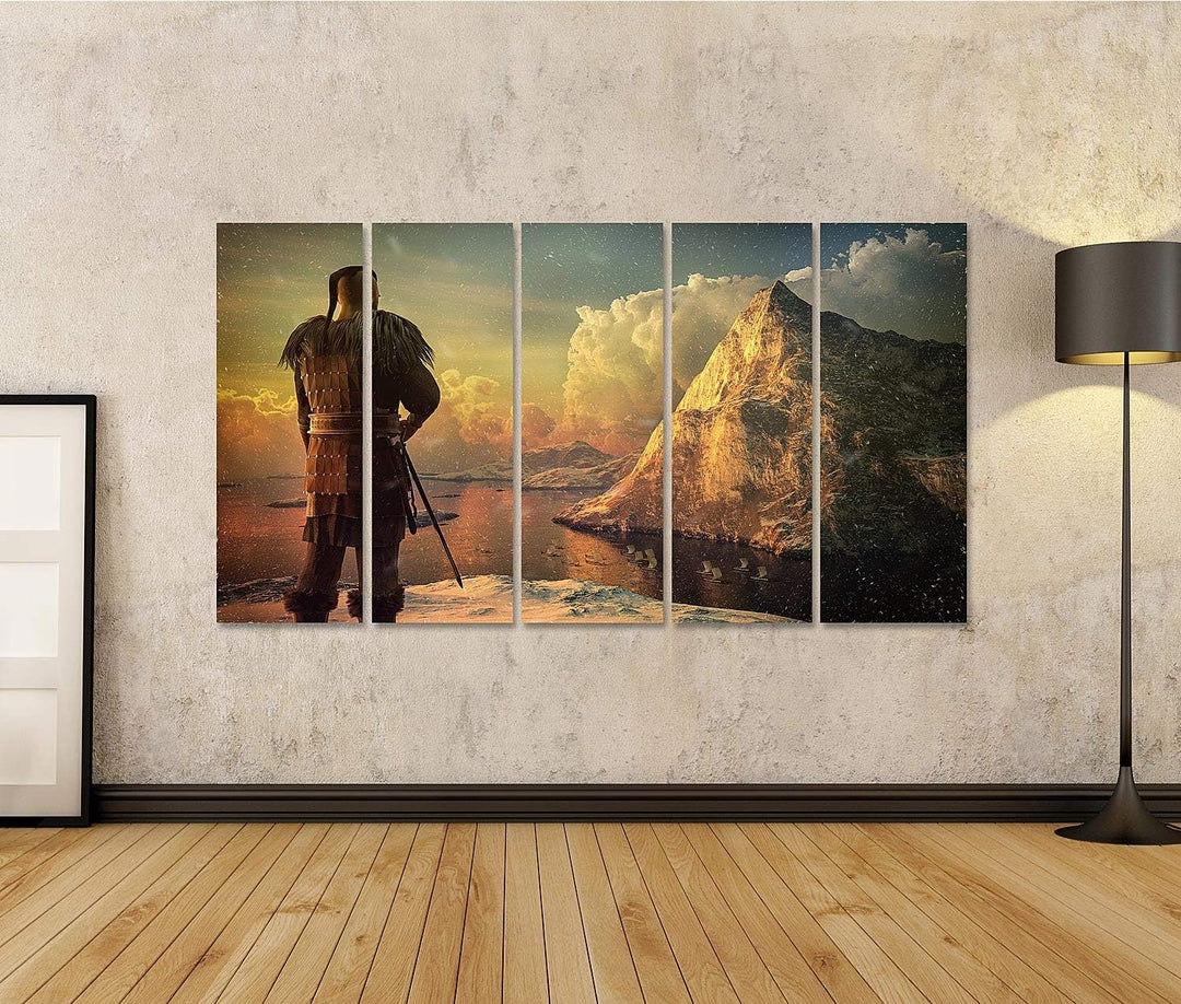 islandburner Bild auf Leinwand Wikinger Krieger Blickt Auf Berg Bilder Wandbilder Poster, Leinwand 1