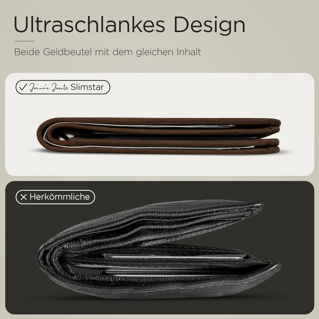 Jaimie Jacobs SLIMSTAR Geldbeutel dünne Geldbörse Leder Slim Wallet Hochformat Herren (Büffelleder D