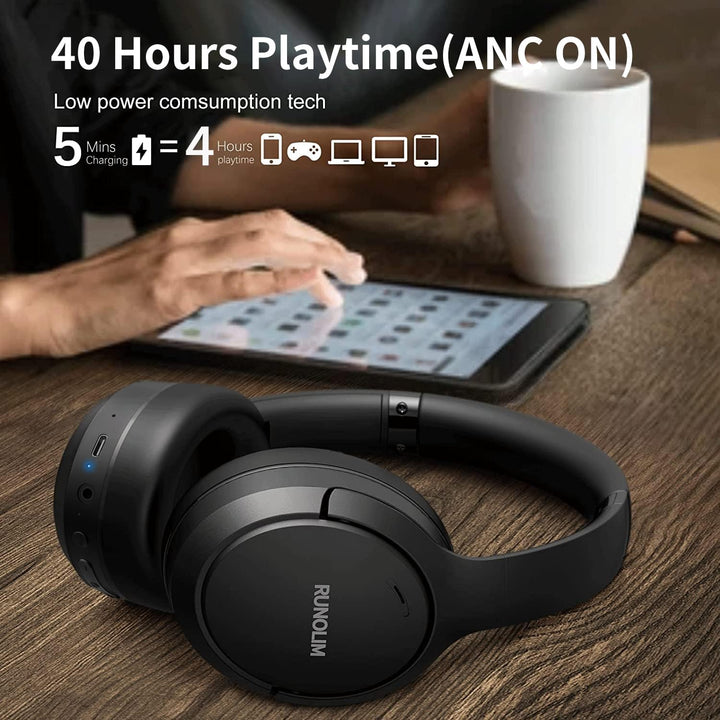 RUNOLIM Bluetooth Kopfhörer Over-Ear, Active Noise Cancelling, Kabellos, 65h Spielzeit im ANC-Modus,