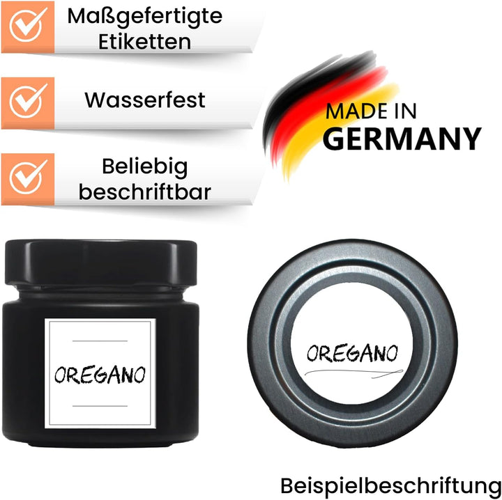 Generisch Gewürzgläser aus Glas schwarz-matt rund mit Schraubeckel Luftdicht - wasserfeste Etiketten